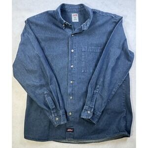 Dickies MenButton‎ Down Denim Long Sleeve Shirt Size XL Blue 100% Cotton VTG Y2K